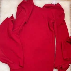 Red ruffle sleeve bodycon dress